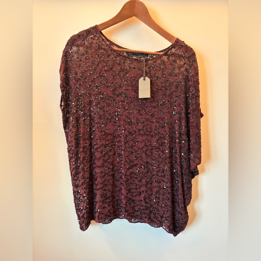 All Saints Sequin Asymetrical Top NWT - Picture 3 of 9